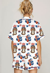 Summer <strong>Patriotic</strong> Independence Day Printed <strong>Short</strong> Sleeve Shirt <strong>Shorts</strong> Two Piece Pajama Set Women - Product Image 5