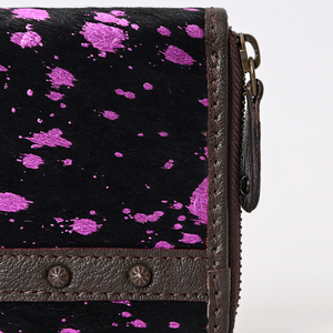 Cartera de mano de piel de vaca rosa con bordado de diamantes de imitación - Product Image 2