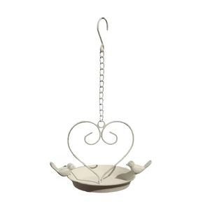 Comedero redondo de metal para pájaros con diseño de hoja y pájaro para uso en jardín exterior, resistente al óxido, hecho a mano. - Product Image 2