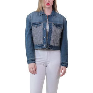 Mosaic Impex, prendas de vestir informales para mujer, con cuello en V chaqueta vaquera, elegante abrigo abotonado de invierno con otoño corto - Product Image 1