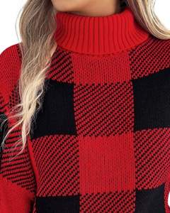 Pull à col roulé à carreaux rouge et noir personnalisé pour femmes, pull en tricot chaud d'hiver à manches longues, pull décontracté tendance pour femmes - Product Image 4
