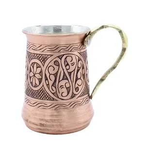 Modern Engraved design copper tumbler with brass handle hot selling goblet cup for wine and Moscow mules mug for perfect gift