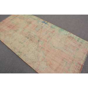 Tapis turc Vintage Beige Vert 3.5 X 7.2ft fait à la main en laine grande surface Patchwork Design rectangulaire couloir Latex pour la décoration de la chambre - Product Image 4