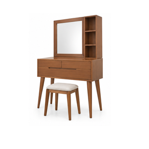 Modern Solid <b>Teak</b> Wood Dressing Table with Mirror and Storage <b>Shelves</b> Bedroom Vanity Set with Drawers Custom Size and Color - Product Image 2