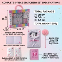 Set de Papelería para Niñas, Cuaderno de Peluche con Gatito, Bolígrafo con Pompones, Pegatinas, Diario Espiral, Regalo de Cumpleaños o Navidad para Niñas