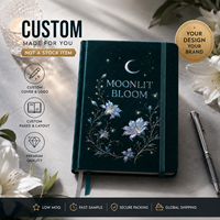 Carnet en velours LABON personnalisé A5 Moonlit Bloom, motif floral vert foncé, lignes pointillées, avec bande élastique, cadeau à marque privée