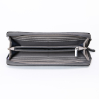 Portefeuille en cuir pour femmes, élégant et moderne, fait à la main, longue fermeture à glissière RFID Blocage Design Stone Textured Cloth Striped Embroidery