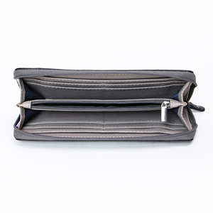 กระเป๋าสตางค์หนังสำหรับผู้หญิงแบบบางทันสมัยทำด้วยมือมีซิปยาวป้องกันการออกแบบด้วยหินเย็บปักลายทาง - Product Image 3