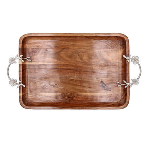 Antique World Overseas High Quality Wooden <b>Rectangle</b> Serving Tray Designer Metal Handle Polished Finish Lightweight Decorative - Product Image 2