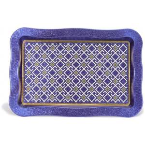 Bandeja de líneas geométricas de fondo azul, plato de servicio de Metal Rectangular de 238x358mm con diseño de patrón sin costuras de borde ondulado - Product Image 2