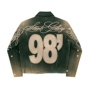 แจ็คเก็ตยีนส์ผู้ชายแบบสตรีท  งานปักขนาดใหญ่  ประดับด้วยคริสตัล  ผลิตตามสั่ง  ผ่านกระบวนการฟอกกรด - Product Image 3