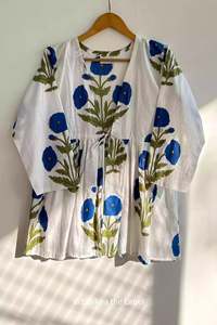 Style à la mode Vintage robe d'été 100% coton imprimé fleuri court Kurtis avec col en V pour les femmes pour une occasion formelle décontractée - Product Image 2