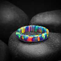 Bague de luxe en argent sterling 925 plaqué rhodium avec opale noire multifire vintage certifiée IGI, pierre de naissance de février