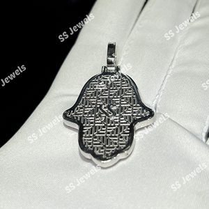 Unisex Ice <b>Moissanite</b> Brilliant Cut Hamsa Hand Claw Setting Trendy <b>Pendant</b> <b>Charm</b> Necklace 925 Silver Rhodium Plated Christian - Product Image 5
