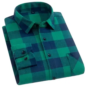 Green Blue Tailored Front Pockets OEM Fashion Premium Wardrobe Plaid Colored Cotton Checked Shirt Men's Customized Shirts