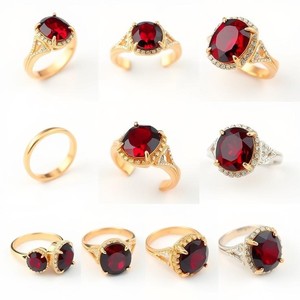 แหวนเพชรเม็ดเดี่ยวของผู้หญิง925เงินโรเดียมชุบตัดสดใสเครื่องประดับโกเมน - Product Image 2