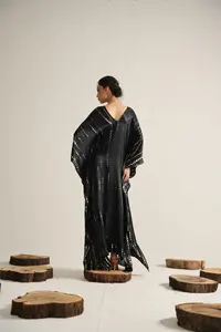 Robe caftan d'été décontractée et à la mode en rayonne tie-dye pour femmes avec col en V, robe longue pour la plage - Product Image 6