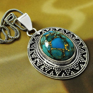 อัญมณีเทอร์ควอยซ์ธรรมชาติ 925 เงินสเตอร์ลิงรูปลูกแพร์ศิลปินดูจี้เครื่องประดับทําด้วยมือราคาขายส่งจํานวนมากซัพพลายเออร์ - Product Image 5