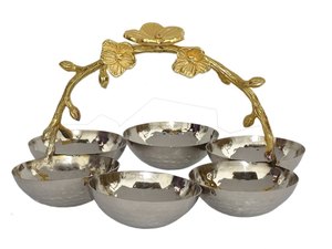 Cuencos decorativos para servir hechos de aluminio de alta calidad con soporte de hojas doradas para decoración de restaurante y hotel - Product Image 4