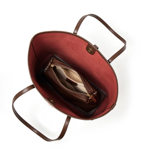 Sac fourre-tout en cuir PU marron avec fermeture éclair, imperméable, grande capacité pour les courses quotidiennes et les voyages - Product Image 3