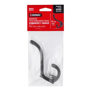 HERMEX lungo e corto doppio appendiabiti scatola di 12 unità in ganci da parete neri e appendiabiti - Product Image 4