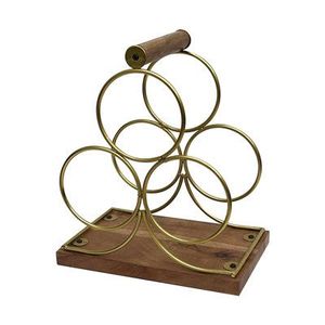 Vintage <b>Tabletop</b> Wine Bottle Rack Metal Wine <b>Storage</b> Holder with Wood Base for Bar Restaurant Decoration - Product Image 1