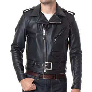 <b>Men's</b> Black <b>Biker</b> Slim Fit Stand Collar PU Leather Bomber <b>Jacket</b> Front Logo Waterproof & Windproof Premium Leather - Product Image 1