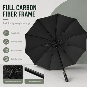 Paraguas de Golf con Marco de Fibra de Carbono, Capa Única, Tela Impermeable 280T, Resistente al Viento de 60 mph, 8/16 Varillas, con Impresión de Logotipo - Product Image 3