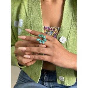 Bague Naja ajustable en turquoise émeraude et argent sterling, faite à la main dans le sud-ouest, bijou de collection culturelle - Product Image 5