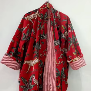 Kimono de terciopelo rojo para mujer con Chaqueta de algodón con estampado de jungla para regalo de Navidad de verano para damas de honor - Product Image 1