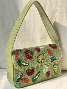 vegetable beaded shoulder bag Indian fully handcrafted for women handmade luxury evening party fashion handbag artwork design - Product Image 6