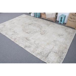 Tapis turc vintage, tapis de 6,2 x 9,8 pieds, tapis en laine blanc gris à pois - Product Image 2