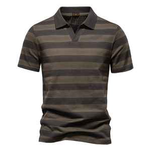 Jersey de algodón 100% cómodo para hombre bordado para Polo transpirable de punto informal con patrón sólido y manga corta - Product Image 1