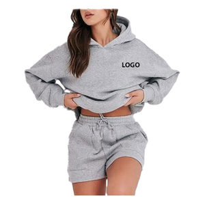 Sudaderas con Capucha para Mujer, Diseño Liso Gris de Algodón con Logotipo Personalizado, Ropa Deportiva Holgada para Mujer, Sudaderas Casuales con Bolsillo - Product Image 6