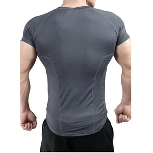 T-shirt Compression Gym pour homme Tissu tricoté à manches courtes à séchage rapide avec impression numérique solide pour les entraînements sportifs - Product Image 5