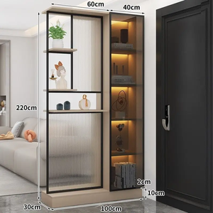 Mueble de Entrada de Madera Maciza, Separador de Sala de Estar, Mueble de Pasillo Moderno y Minimalista de Lujo con Puertas de Vidrio Acanalado - Product Image 4