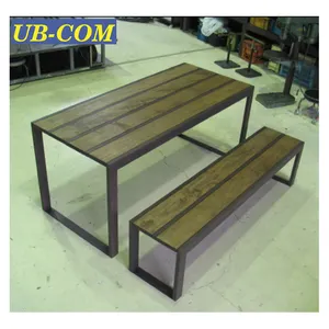木制UB-AWN173简单设计高耐久性设计钢架外花园桌
