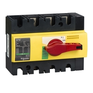 Interruttore Sezionatore SCHNEIDER ELECTRIC 28926 Compact INS125, 125A, 3 Poli, Maniglia Rotante Rossa, Interruttore Frontale Giallo - Product Image 1