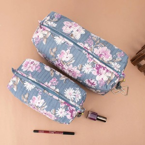 Vintage Style Handmade Block Printed Cotton Zipper Pouch Case Eco-Friendly Durable Water Resistant Travel Makeup Storage - Product Image 4