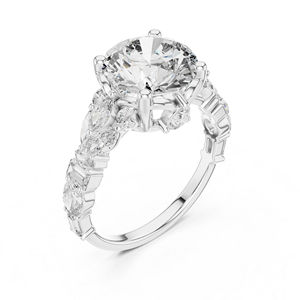 แหวนผู้หญิงทองคำขาว 14K |   เพชรทรงมาร์ควิส ทรงรี และทรงกลม ที่ได้รับการเพาะเลี้ยงในห้องปฏิบัติการ |   เพชรที่เพาะเลี้ยงใหม่ - Product Image 4