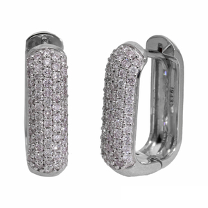 Boucles d'oreilles créoles classiques luxueuses en or 14 carats plaqué rhodium, ornées de diamants naturels ronds taille brillant de 0,59 carats, sertis pavé - Product Image 4