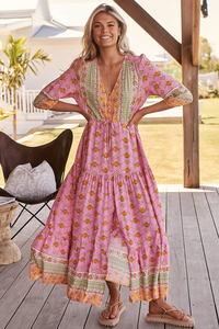OEM Custom Summer <b>Beach</b> Girls Floral Print Boho <b>Long</b> Rayon Ruffles Casual V-Neck Sexy Boho Maxi Plus <b>Dress</b> Robe Femme - Product Image 5
