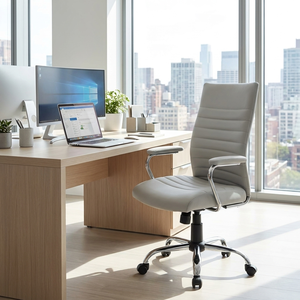 San Francisco Modern Executive <b>Chair</b> Grey Eco-leather Ergonomic Lift Swivel Adjustable Headrest PP Aluminium PU Fabric Material - Product Image 2