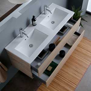Mueble de Baño Colgante de Pared de Roble de 120 CM con Doble Lavabo y Cajones, Modelo Belize - Product Image 4