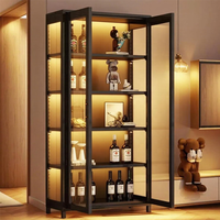 Vitrine Moderne en Métal Noir et Verre avec Éclairage LED pour Vins et Spiritueux, Meuble de Rangement à 5 Niveaux, Écologique, pour Hôtel et Salon