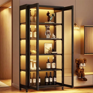 Vitrine Moderne en Métal Noir et Verre avec Éclairage LED pour Vins et Spiritueux, Meuble de Rangement à 5 Niveaux, Écologique, pour Hôtel et Salon - Product Image 1