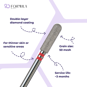 หัวเจียรเล็บสแตนเลสสตีลทรงกระบอกปลายมน ขนาด 3.5 มม. สีแดง ยี่ห้อ Formula Profi OEM สำหรับทำความสะอาดหนังกำพร้า - Product Image 2