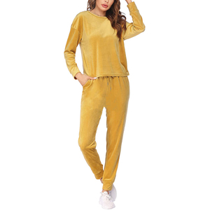 Ensemble de vêtements de sport en velours d'hiver décontracté pour femmes taille XS sweats à capuche imprimés solides avec pantalon élastique et hauts longs Offres Spéciales - Product Image 5