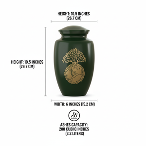Urne funéraire écologique de conception moderne européenne Green Tree Life, artisanale en laiton et aluminium, pour cendres d'adultes, commémorative et digne - Product Image 4