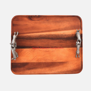 ถาดเสิร์ฟไม้แฟนซีขนาดใหญ่พร้อมที่จับโลหะเงินสำหรับจัดเลี้ยงงานแต่งงานอุปกรณ์เครื่องครัวสำหรับบ้านและโรงแรม - Product Image 2